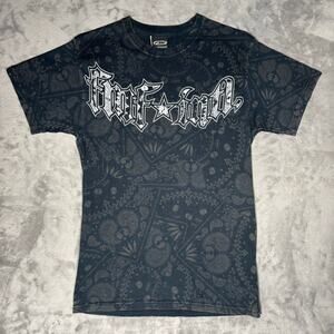 FMF Apparel T-Shirt Black Bandana Print Graphic Tee Moto Punk Style Mens Size S